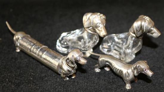 Collection of silver dogs including silver salts